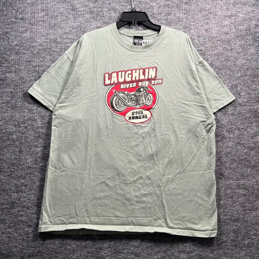 Laughlin River Run 2011 29th Annual Motorcycle T-Shirt Mens 2XL Sage Green USA